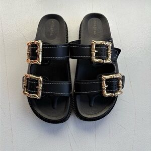 Black Sandals with Gold Buckles
